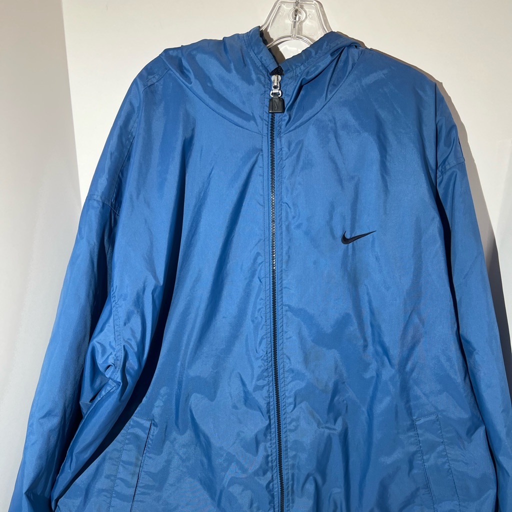 Vintage Nike Lined Windbreaker Swoosh Hooded Full Zip Blue Jacket Size Xl